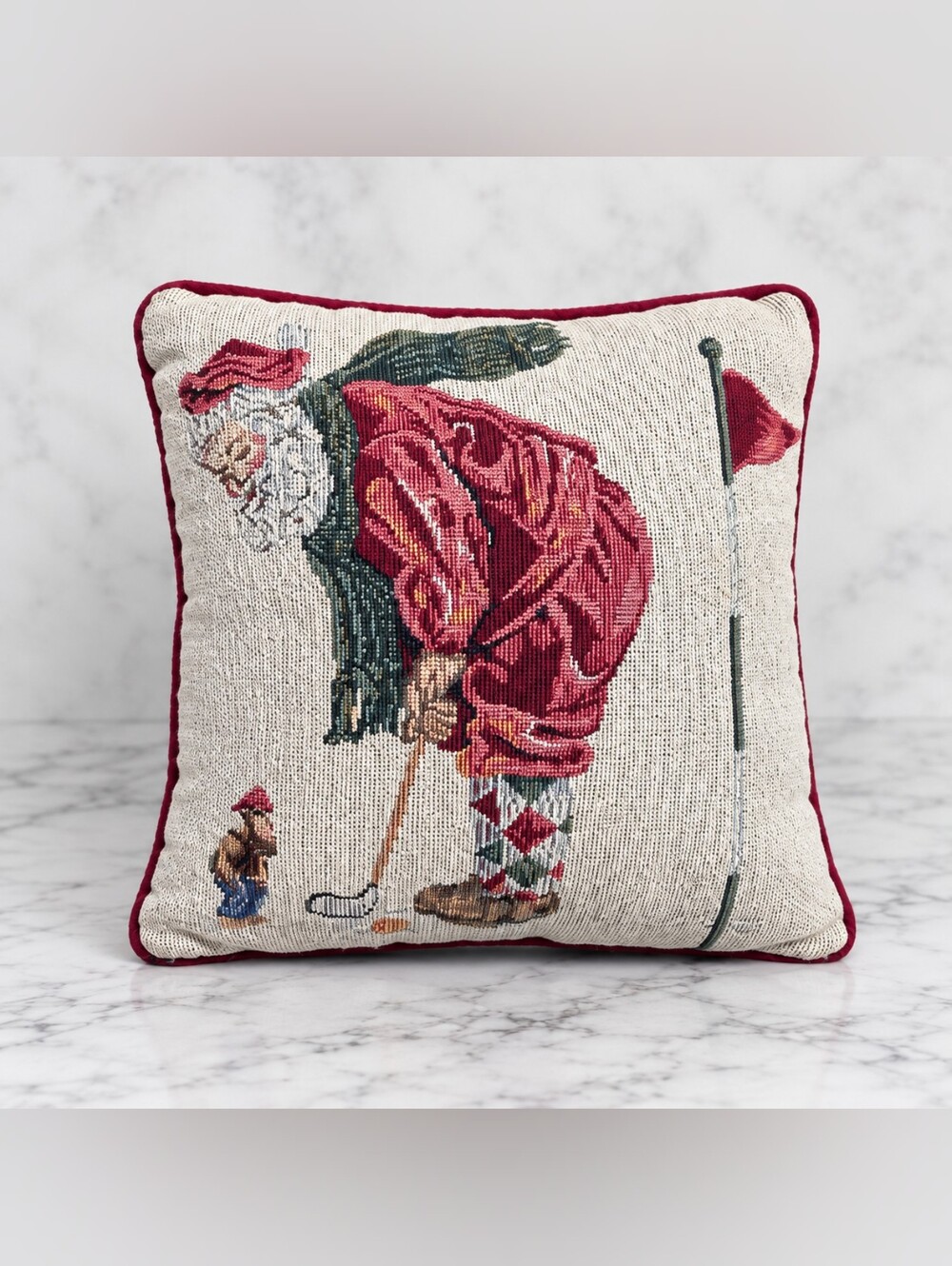 Vintage Santa Golfer Tapestry Pillow Christmas Golf Holiday Decor